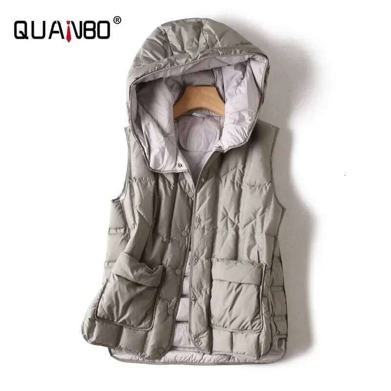 New 90% White Duck Sleeveless Jackets Autumn Winter Female Hooded Ultra Light Down Korean Office Lady vest coat
