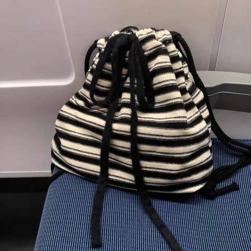 Maillard Idle Sle Stripe Fashion Canvas Backpack Spring and Summer Knitted Schoolbag Large Capacity Backpack 250527