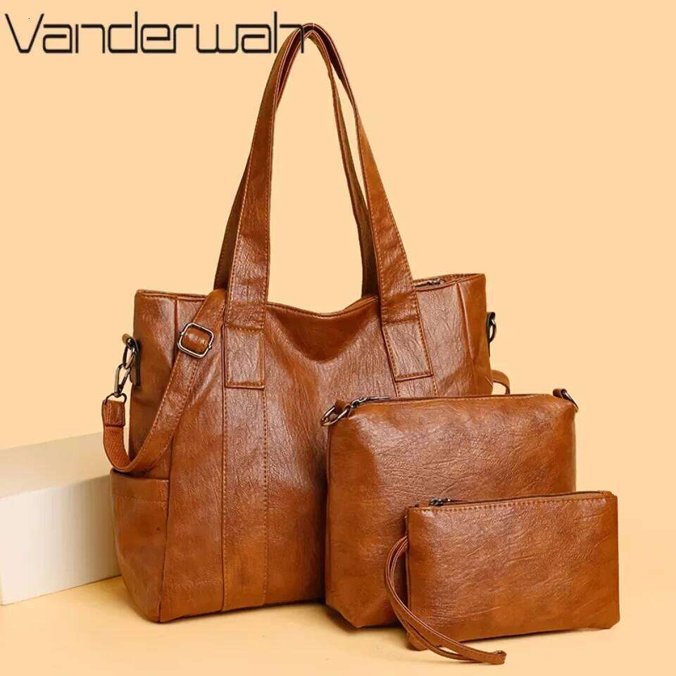 3 Set Women's New High-Quality PU Leather Shoulder Cross-Body Bags Designer Ladies Messenger Commuting Versatile Handbags