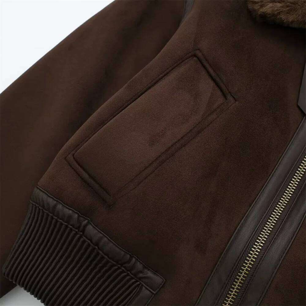 UNIZERA Autumn and Winter New Women's Casual Standing Neck Contrast Strap Decoration Loose Double sided Jacket Coat