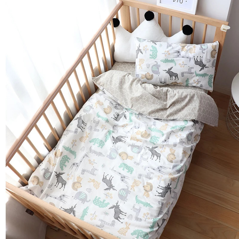 Baby Nursery Bedding Set 3 Pcs Cotton Cartoon Bed Linens Boy Girl Cot Crib Kit Pillowcase Quilt Cover Sheet Children Custom Size 250517z