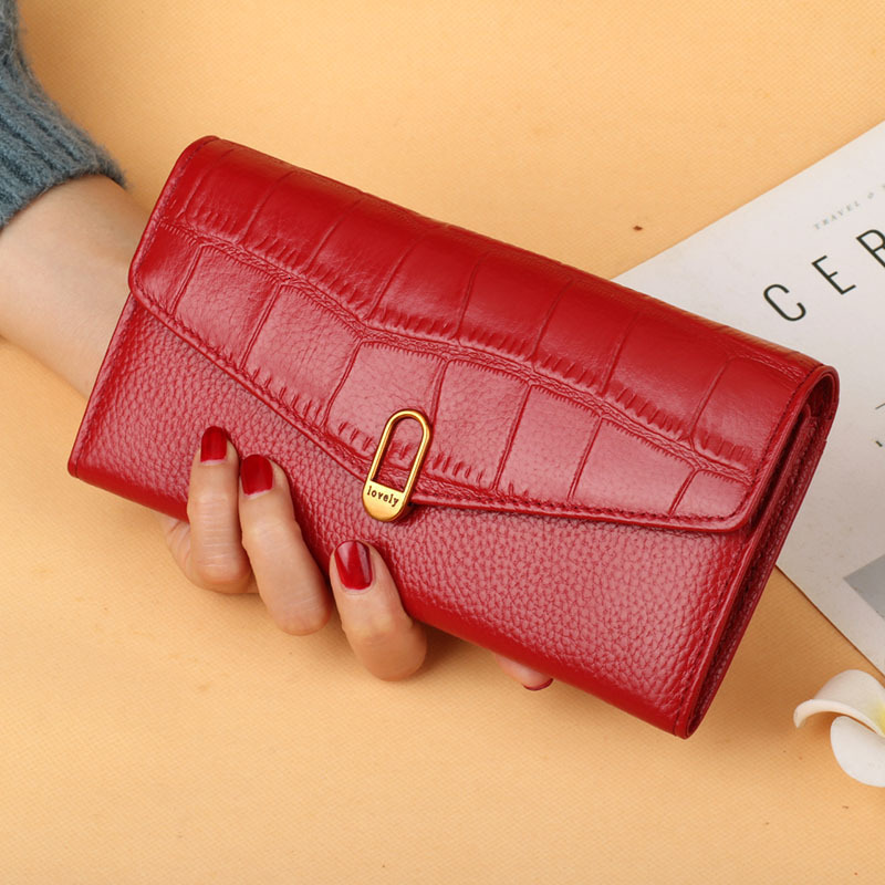 Free Shipping Designer Wallet Head Layer Leather Women's Handbag Long Two Fold Buckle Phone Bag Leather Multi Card ID Bag