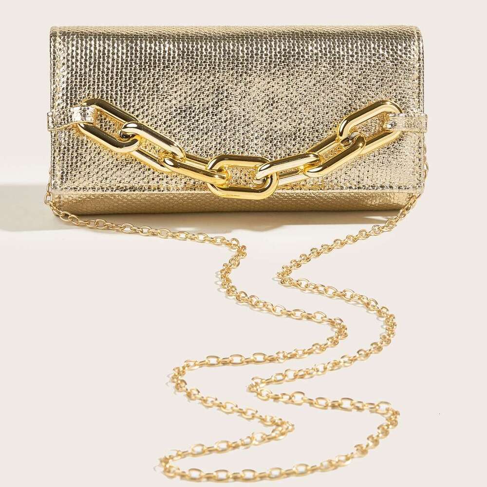 Evening Acrylic Chain Clutch Gold and Silver Two-tone Hard Shell Women's Bag