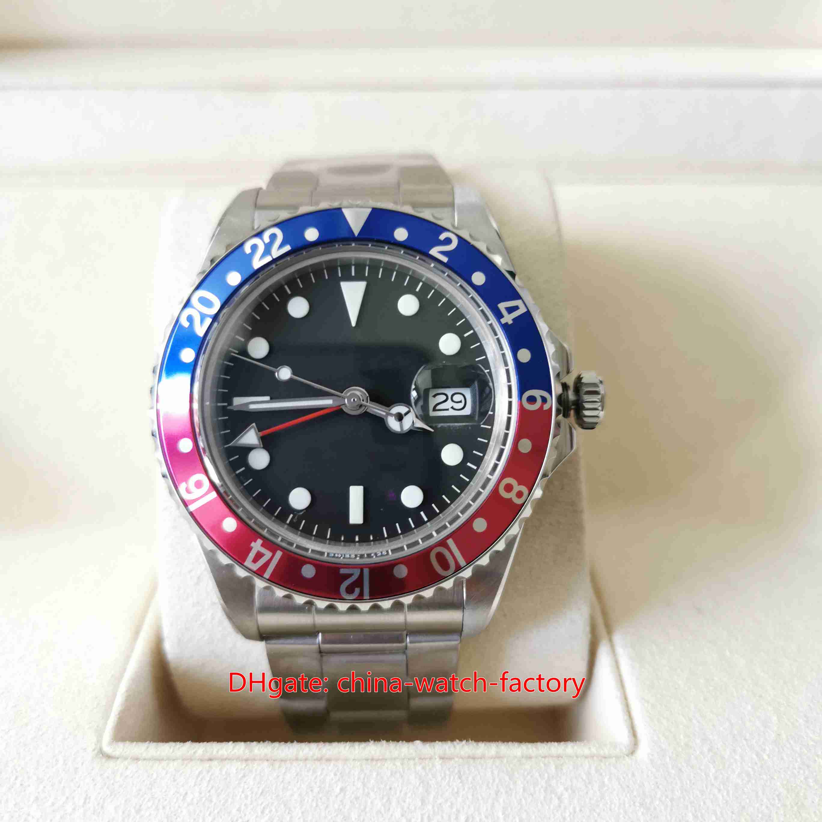 BP Factory V2 Mens Watch BP2813 Vintage 40mm GMT 1675 Fuchsia Black Red Coke Bezel Antique LumiNova Watches Stainless Steel Mechanical Automatic Men's Wristwatches