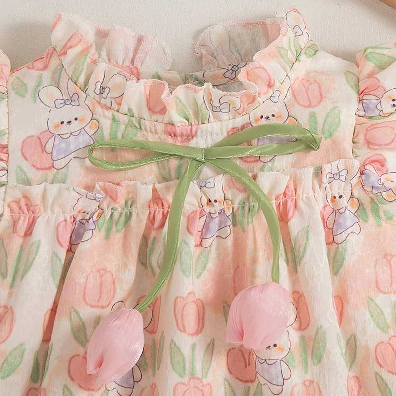 Summer New Cartoon Little White Rabbit Baby Girl Dress Pink Tulip ChildrenS Sleeveless Clothes (9 Months -4 Years Old) X250528