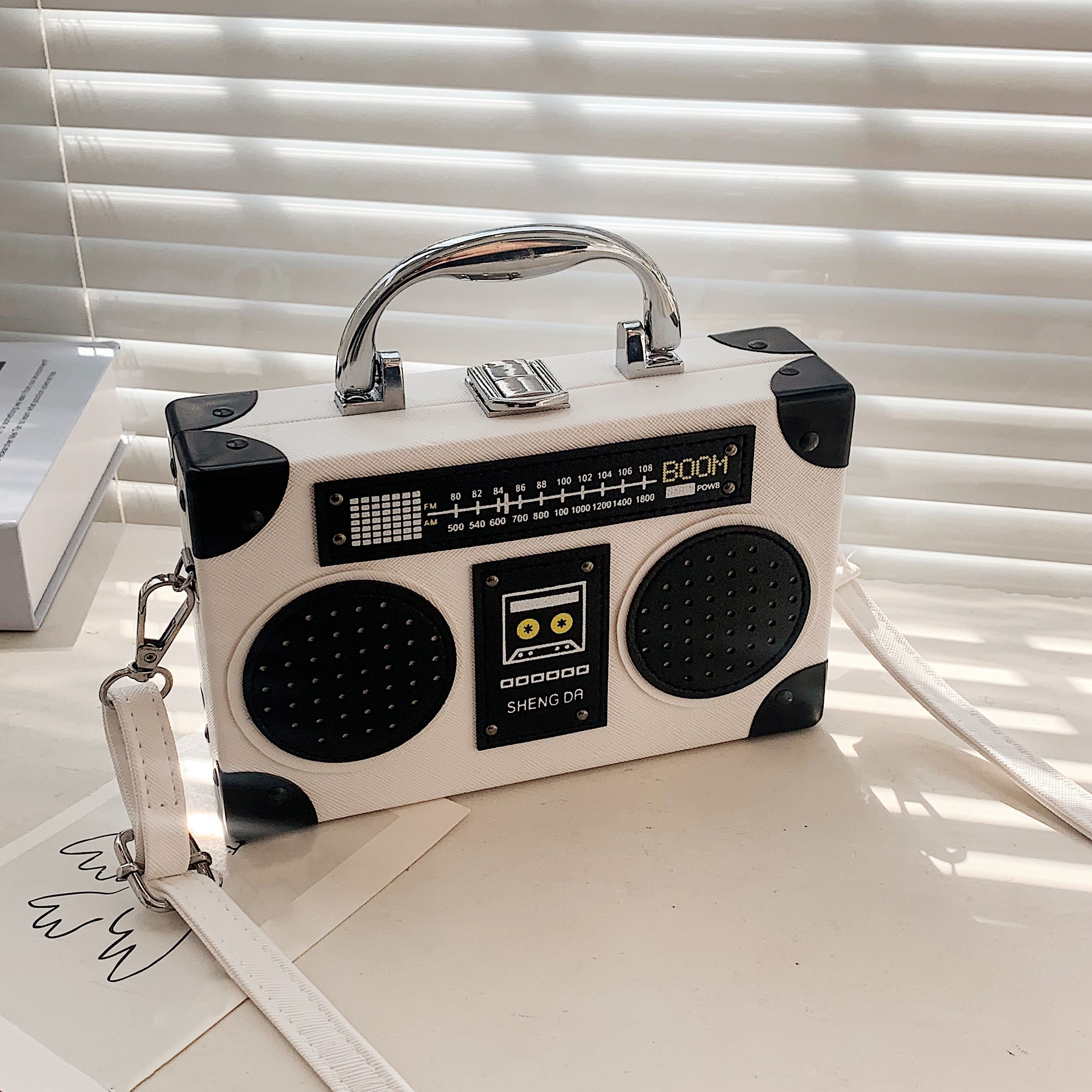 Mini Radio Box Crossbody PU Leather Texture Novelty Bag, Versatile Fashion Shoulder Bag