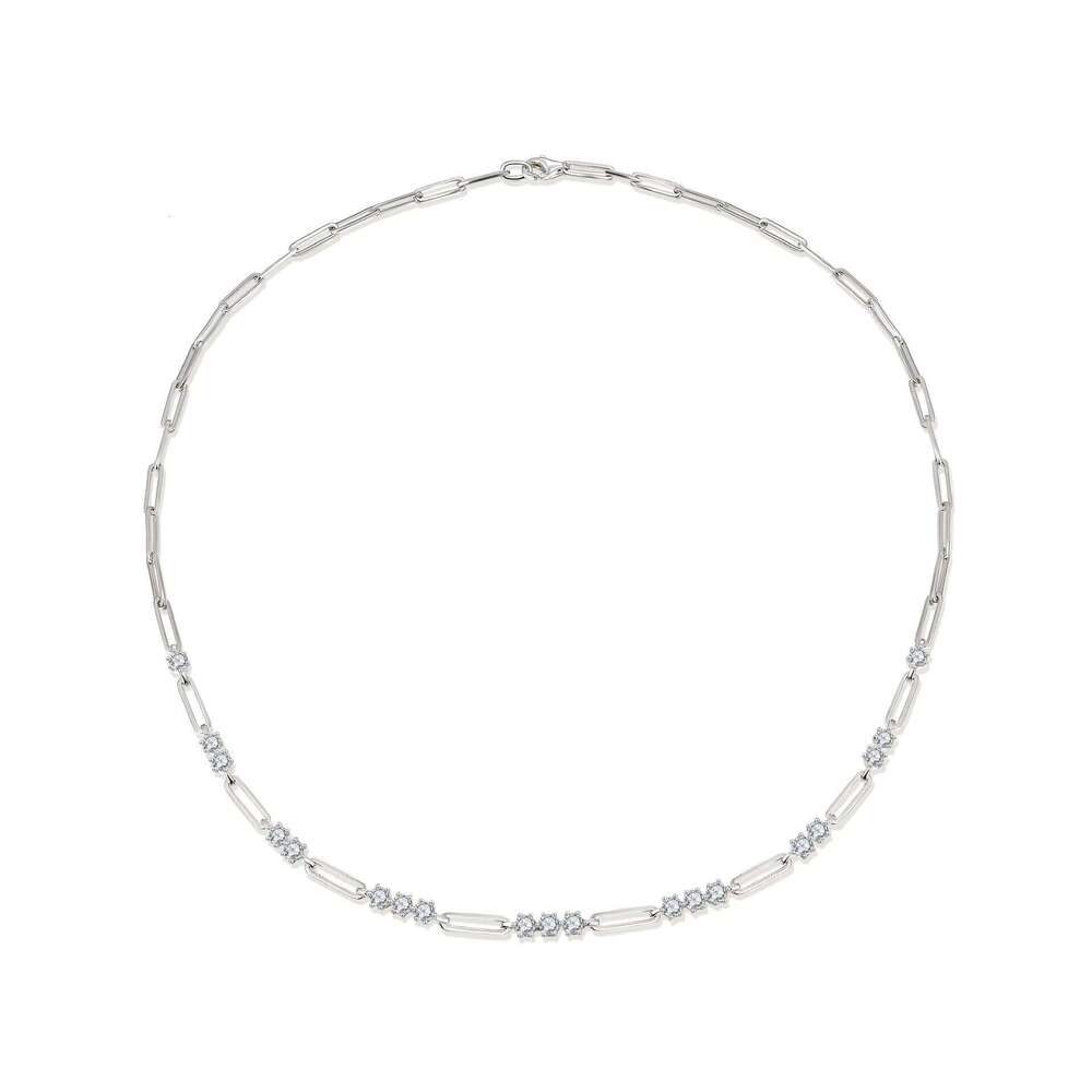 Fashion Jewelry INS Stacking Style 3MM Round Moissanite Paper Clip Collarbone Chain S Sier Gold Plated Women Necklace