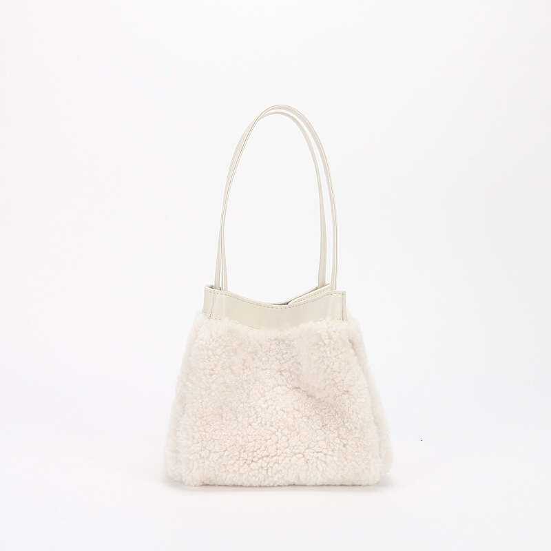 for Women New Genuine Leather Plush Niche Cute Lamb Wool Bucket Autumn Winter Fashion Handbag Shoulder Bag