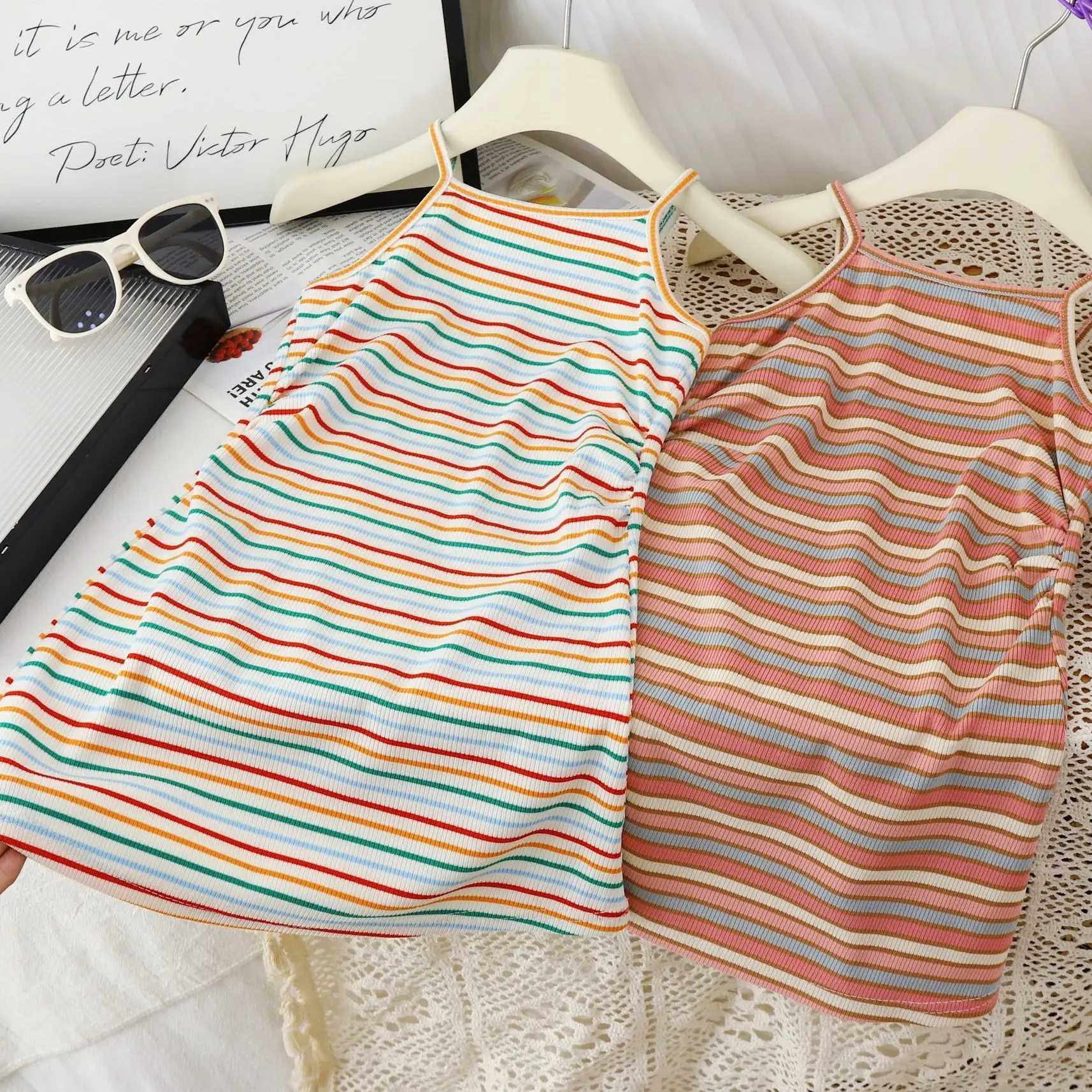 Children Girls Suspender Striped Dress Princess Summer Casual Baby Girls Vest Dresses Fashion Versatile Kids Girls Short Skirt X250528