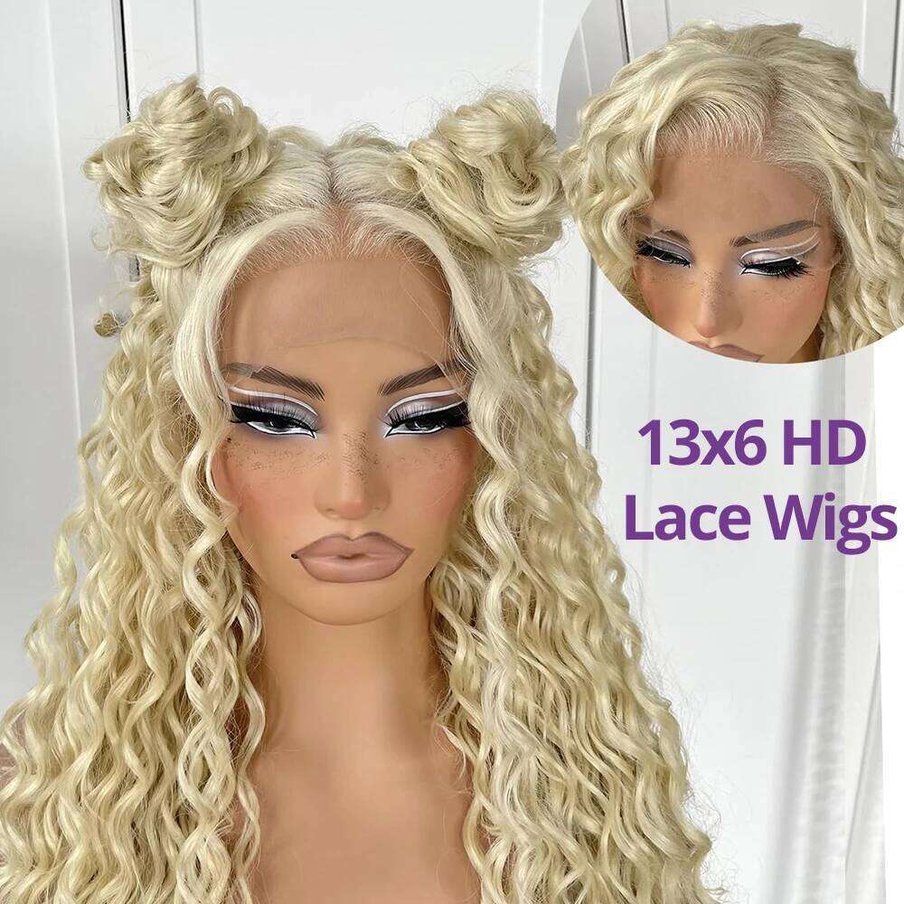 40 Inch Deep 613 Honey Blonde 13x4 Transparent Front Human Hair Wigs 13x6 HD Lace Frontal Curly Wave Wig ForWoman 250%