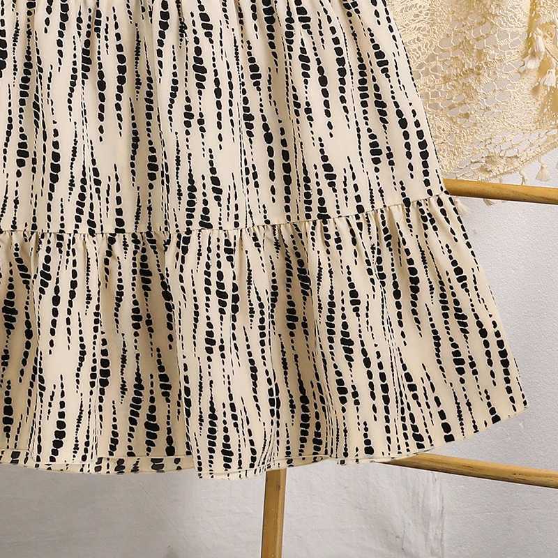 2025 New Summer Kids Clothing Beige Striped Square Neck Wing-Sleeve A-Line Dress For Girls Korean Style Daily Casual Set X250528
