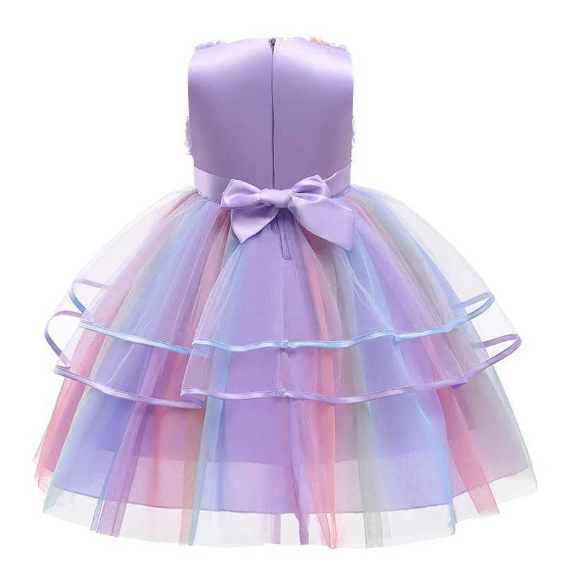 1 2 3 4 5 6 8 10 Years Flowers Baby Girls Dress Summer Rainbow Mesh Little Princess Dress Piano Performance Costume Kids Clothes X250528