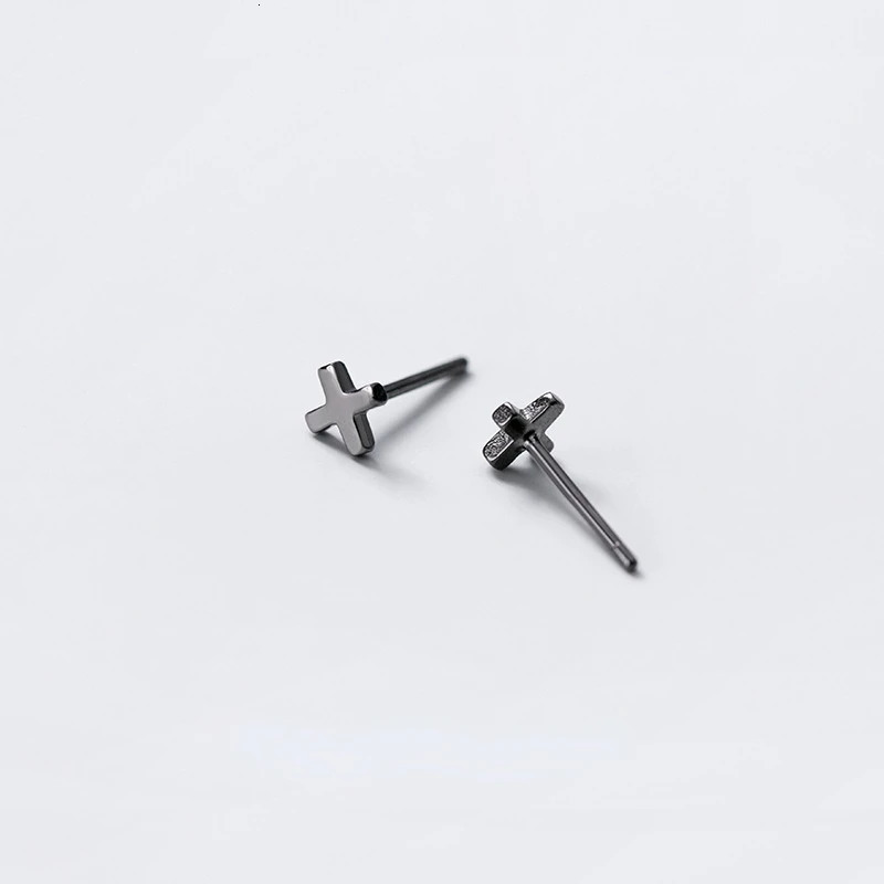 925 Sterling Silver Black Cross Stud Earrings For Women Hiphop Fashion Men Female Jewelry 250527