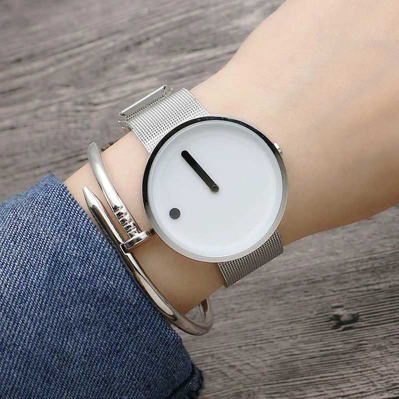 Men Watch Simple Creative Design Trendy Personality Steel Strip Leather Vertical Line Dots Women Fashion Quartz Clock WatchesXJ250527