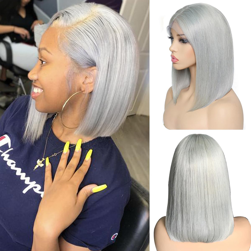 Brazilian Straight Short Bob Wig Black Simulation Human Hair 13x4 Lace Wigs Pre Plucked with Baby Hair Pre-Plucked 180% Density Lace Closure Synthetic
