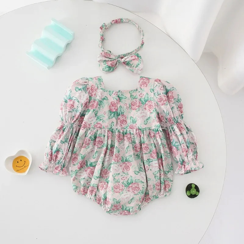 Family Matching Outfits Spring Long Puff Sleeves Floral Baby BodysuitSquare Collar Dress with Bowknot for Twins Girls H4408 250528