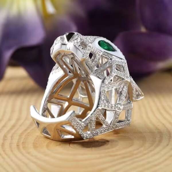 Iced Out Green Eyed Moissanite Diamond Unique Panther Ring Men 925 Sterling Silver Casual Rings for Men Hand Ring Set
