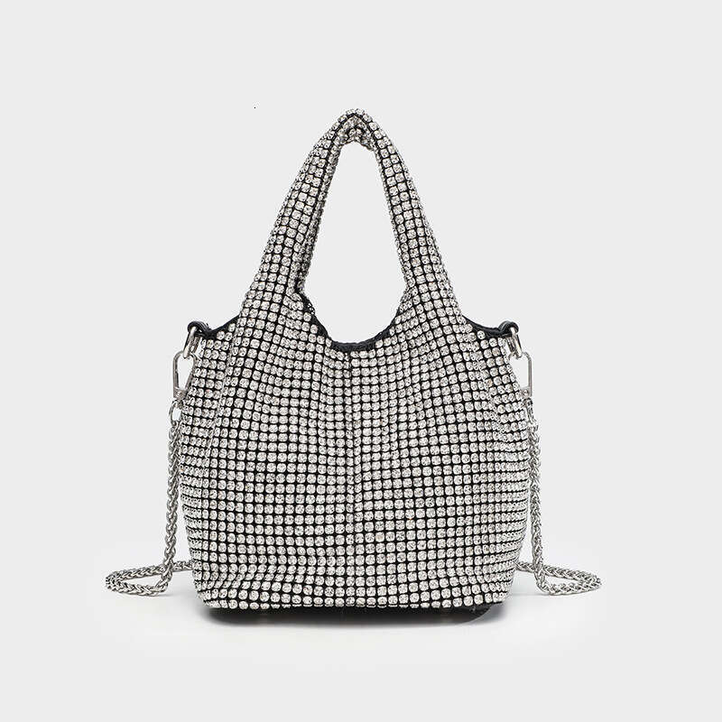 Full for Women, Inlaid Diamond Evening Bucket Rhinestone Chain Bag, Handheld and Crossbody Bag