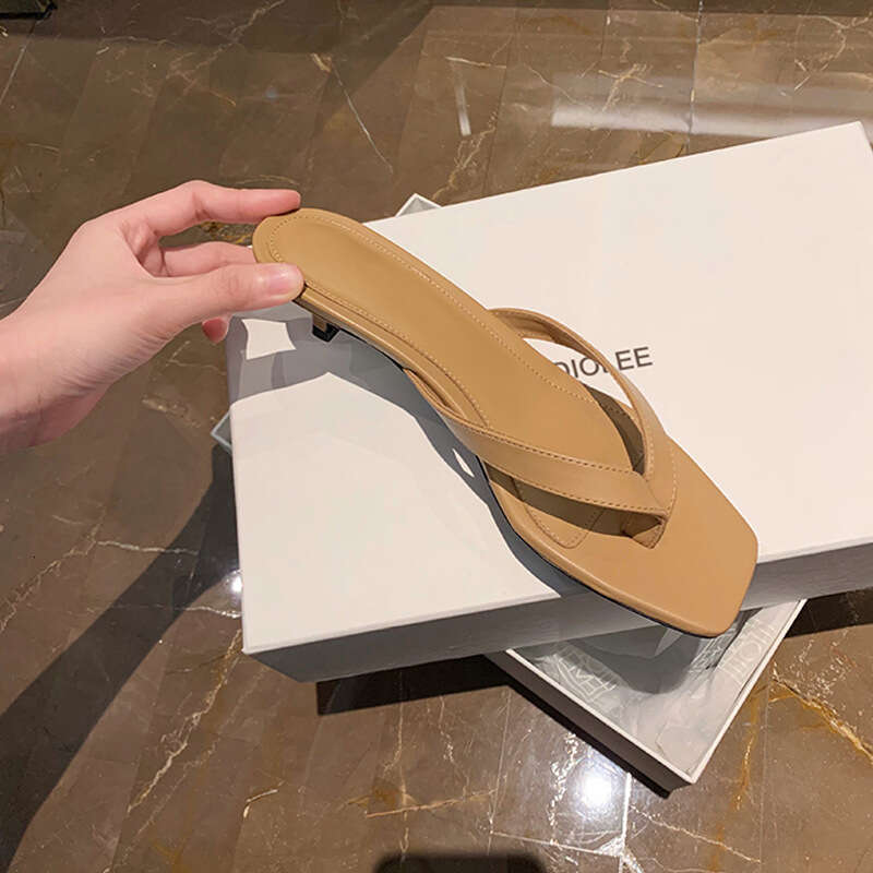 Grape Mom Same Style 2025 Summer New Herringbone Post Sandals Square Toe Cat Outdoor High Heel Slippers for Women