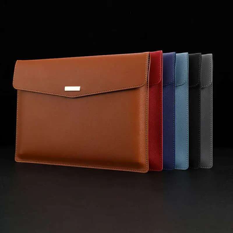 Leather File Folder Large Capacity Document Bag Business Briefcase Magnetic Button Waterproof Laptop Cases Office Organizer