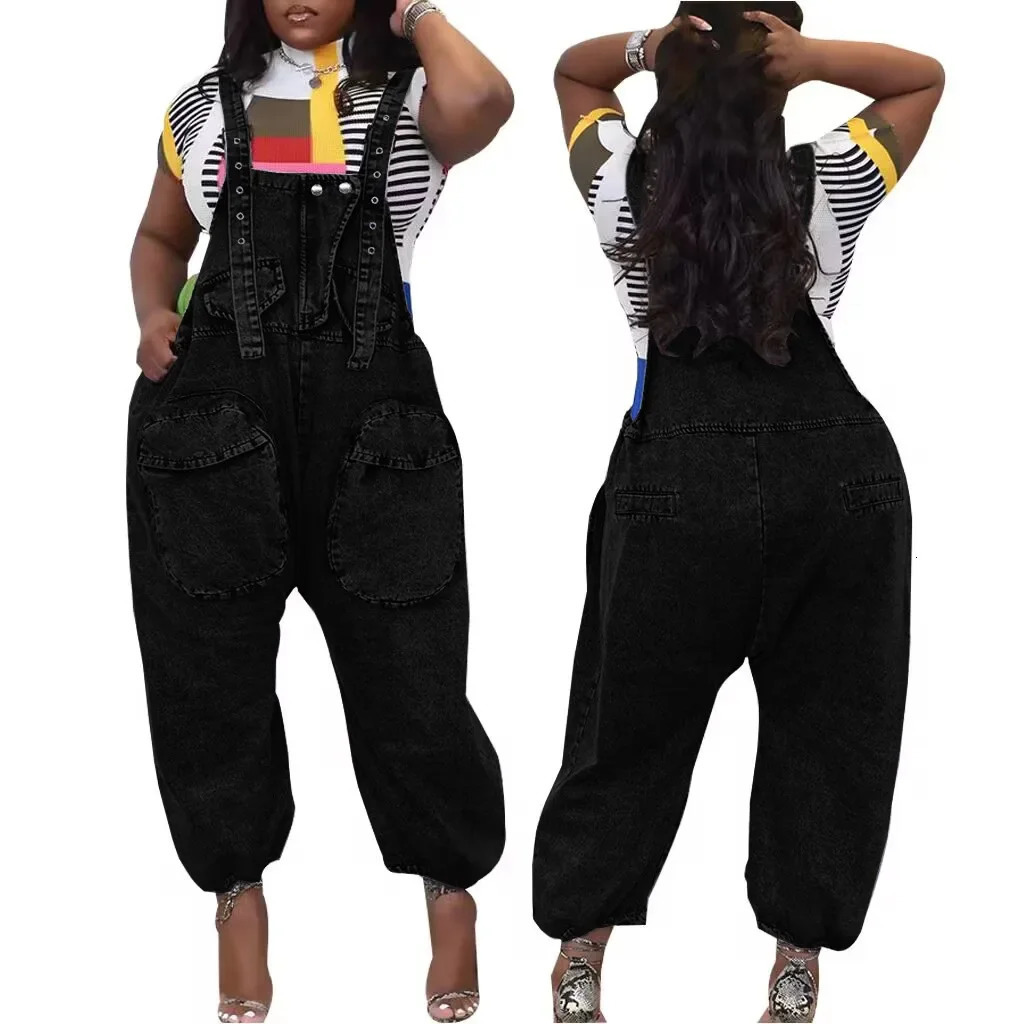 Jumpsuits Denim Women Overalls Suspenders Solid Straight Long Pants Loose Casual Regular One Piece High Waist Pockets 250523