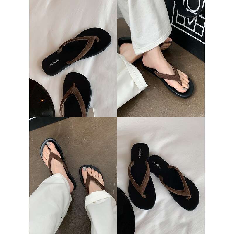 Grape Mom Studiolee Minimalist Toe-Post Beach Vacation Fashionable Color-Block Versatile Flip-Flops for Women Outdoor Summer