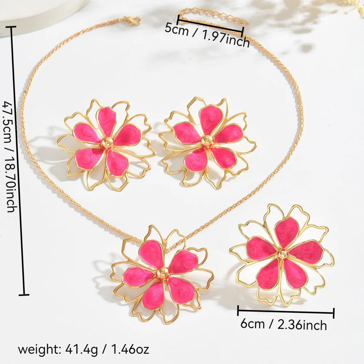 Trendy Colorful Hollow Enamel Flower Earrings Necklaces Rings for Women Bohemia Exquisite Floral Jewelry Sets Summer Accessories 250527