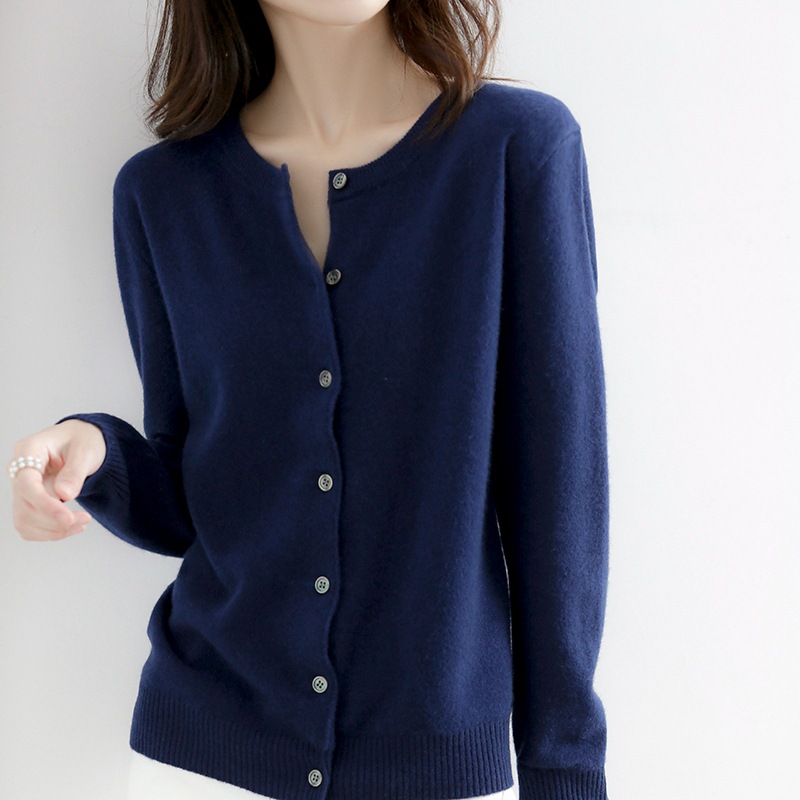 DR180 New Korean Short Women's Round Neck Cardigan Loose Sweater Bottoming Shirt Long Sleeve