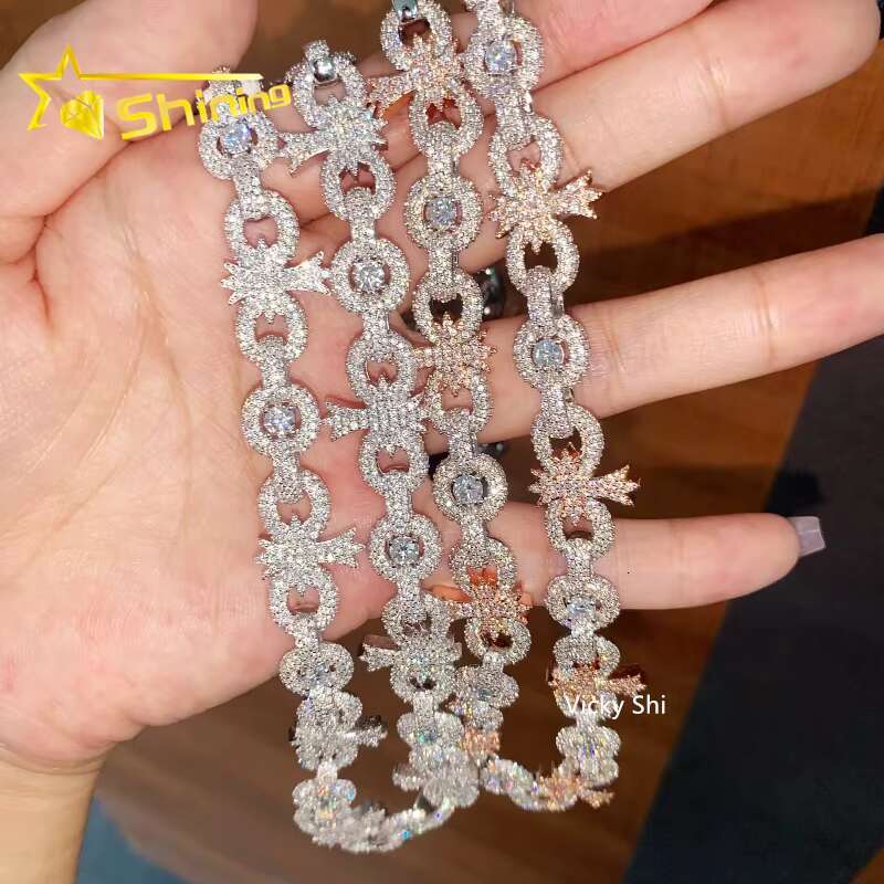 Finw Moissanite Jewelry Hip Hop Necklace 13MM 925 Sterling Sliver Iced Out Cross Infinity Moissanite Cuban Link Chain