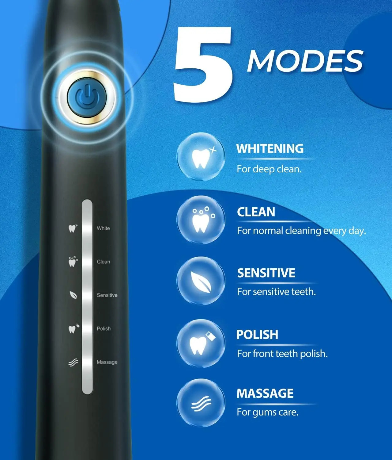 Electric Toothbrush for Adults with 8 Brush Heads Sonic 40000 VPM Deep Clean 5 Modes Rechargeable 250519