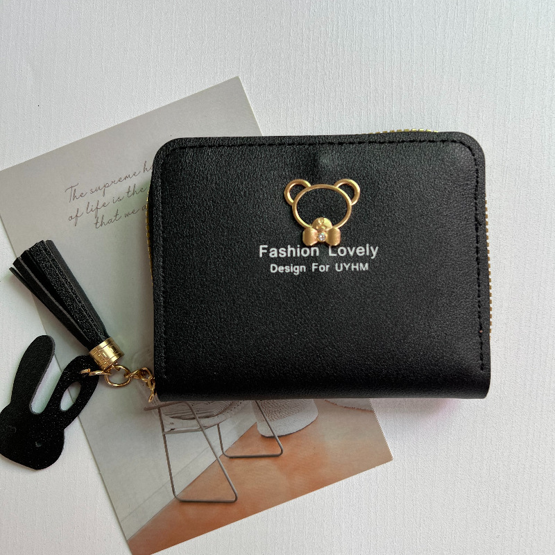 Free Shipping Designer Wallet New Women's Wallet Short Cartoon Cute Bear Tassel Student Coin Purse Zipper Bag