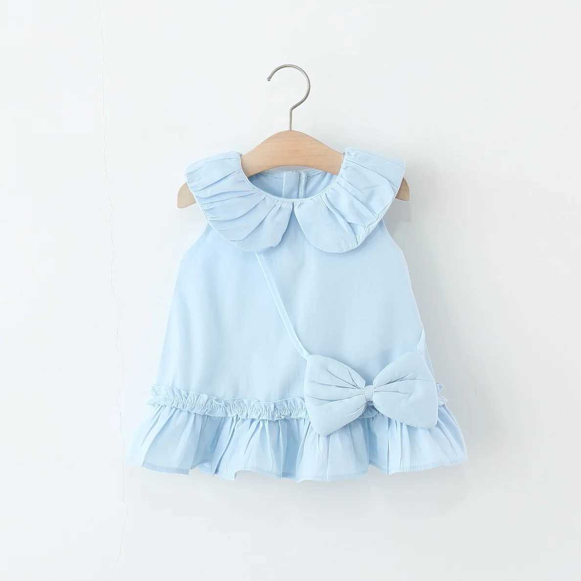 Cute Doll Collar Baby Girl Dress Summer New Ruffled Hem ChildrenS Sleeveless Clothes+Bow Hanging Decoration (0 -4 Years Old) X250528