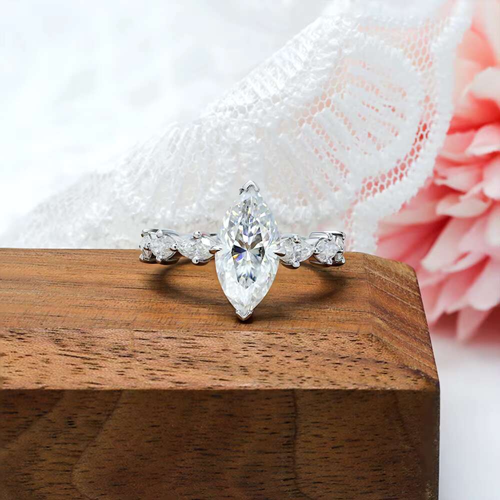 Paston Customized 7*14mm 3ct Marquise Cut Moissanite Rings Jewelry Women Wedding Ring That Pass the Diamond Test