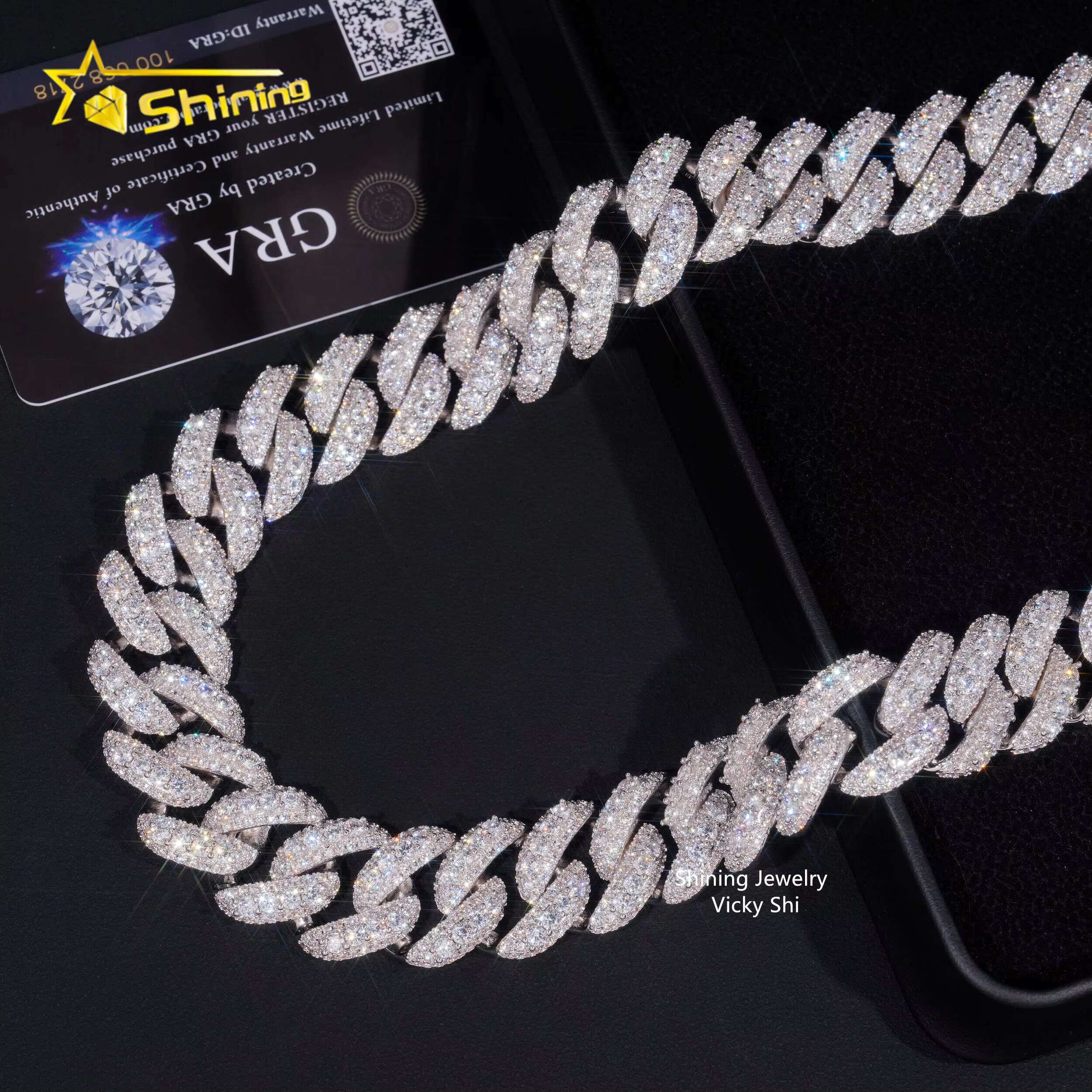 Trendy Big Size Heavy 925 Silver 20MM Width Miami Moissanite Cuban Link Chain Custom Iced Out Hip Hop Necklace for Men Women