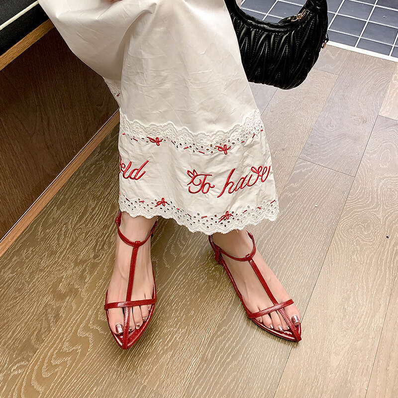 Grape Mom Style Elegant Wedge Pointed Personality High Heel One Strap Open Toe Buckle Sandals for Women