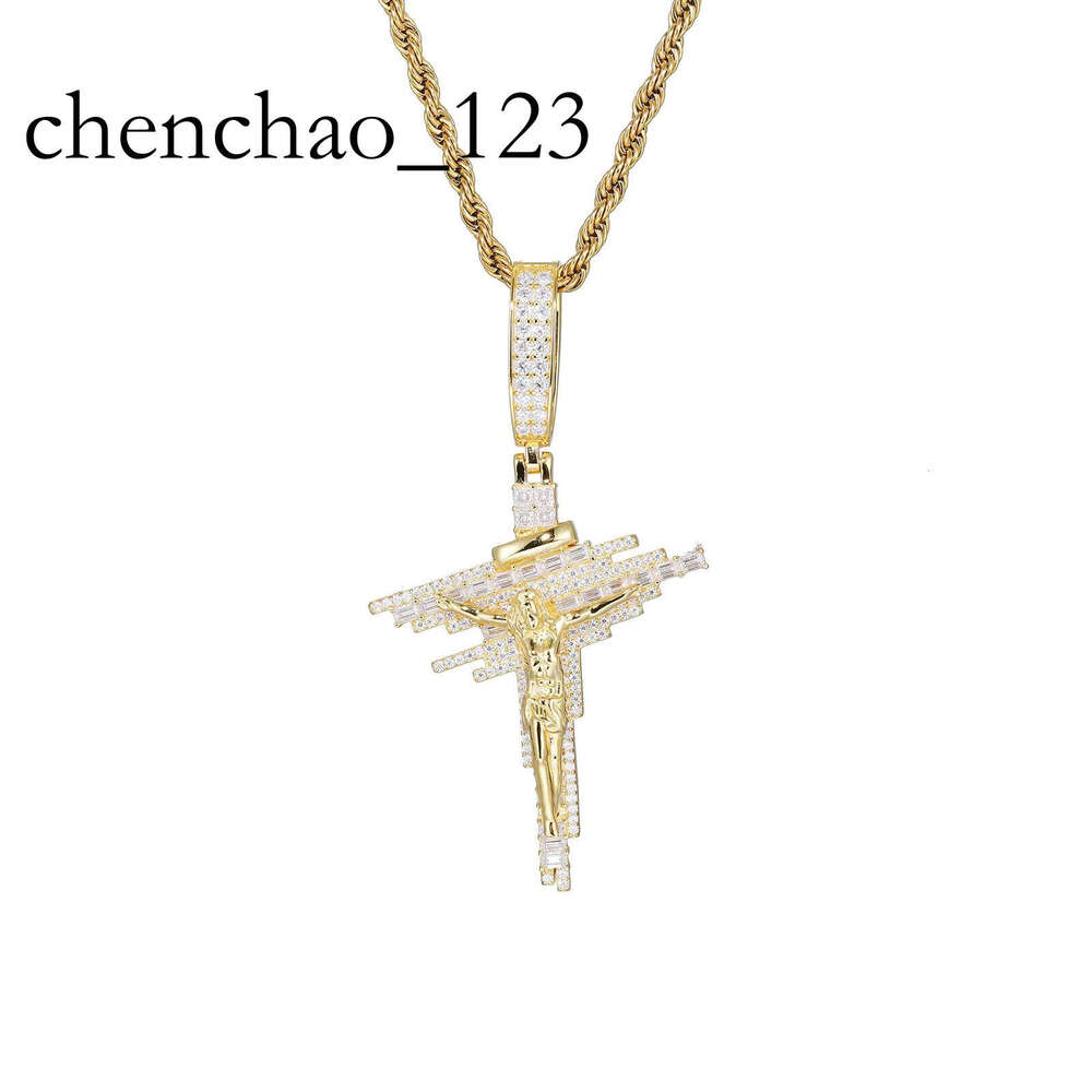 European American Hip-Hop S Sier Moissanite Cross Pendant Mixed Square Dia Trendy Accessory Necklace in Stock
