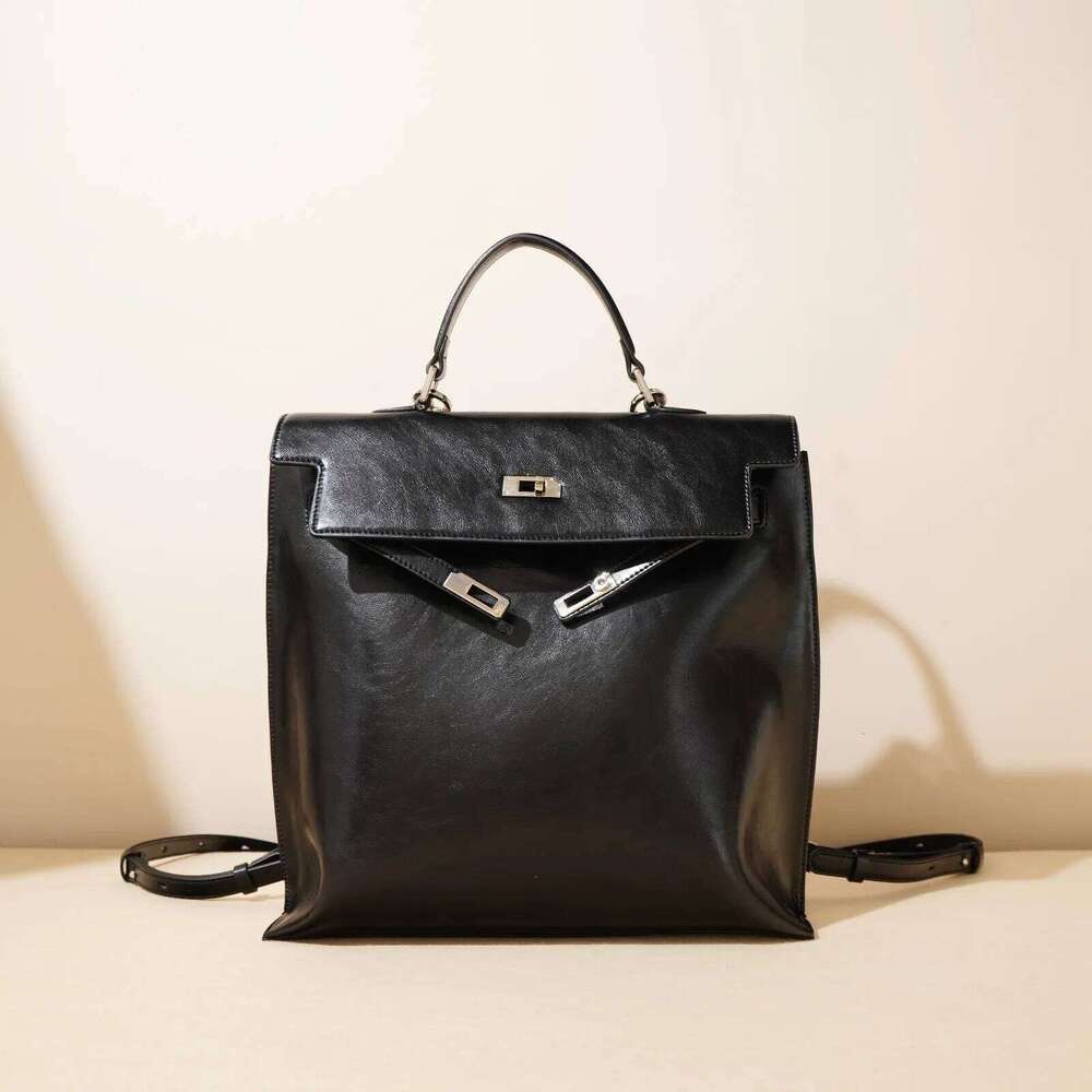 Free Shopping New Style Genuine Women's Handbag Handmade Cow Leather Single Shoulder Sling Backpack Handheld Multi-Functional Bag