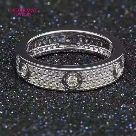 Wide Edition Three Rows Moissanite Silver925 Ring Luxury Custom Lab Created Diamond Ladies Rings Melee Moissanite Eternity Ring