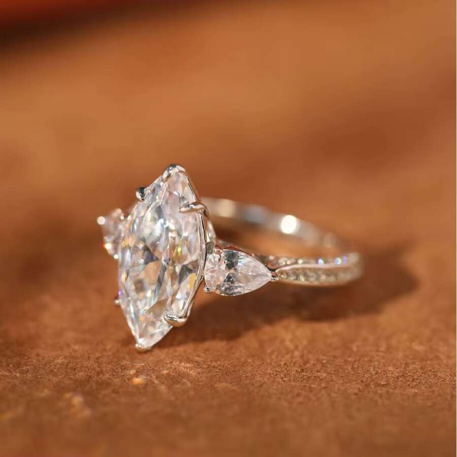 8 Adodo Wholesale Accessories Women Jewelry 5Carat Horse Eye Moissanite S925 Sterling Silver Marquis Cut Moissanite Ring