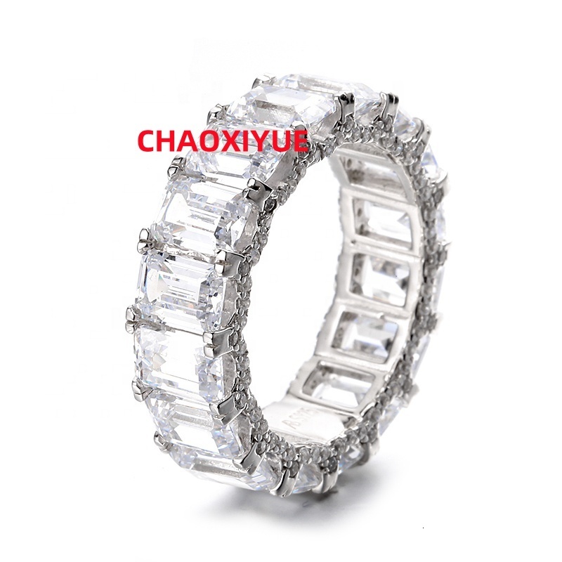 On Sale Classic S925 Sterling Silver VVS Moissanite Rhodium Plated Eternity Band Ring for Women Wedding Fine Jewelry 2025