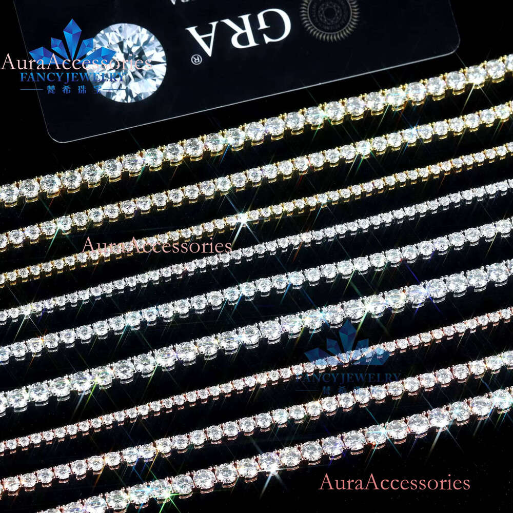 Wholesale S Sterling Sier 2mm 3mm 4mm VVS Mossanite Moissanite Dia Tennis Necklace Chain Men Women Hip-Hop Jewelry