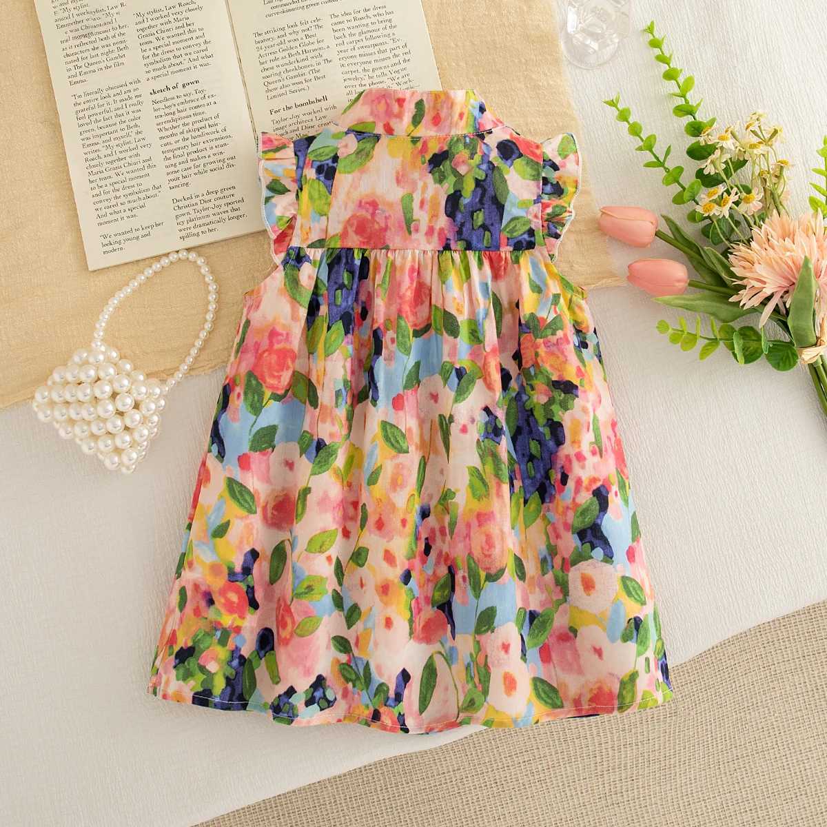 Baby Girl Dress Summer New Sweet Flower Ruffled Sleeve ChildrenS Sleeveless Clothes Suitable For 0-3 Years Old X250528