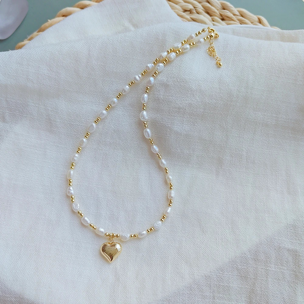 HERLOOK Heart Pendant Necklaces Choker for Women Jewelry Wholesale Gold Color Beads Natural Pearl Necklace for Women Accessories 250522