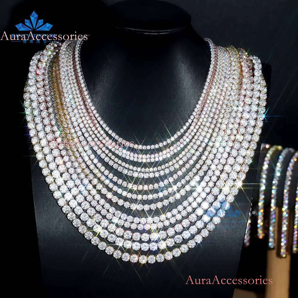Ready to Ship Sterling Sier Hip Hop Tennis Chain VVS Moissanite Dia Necklace in 2mm 3mm 4mm 5mm 6.5mm Sizes