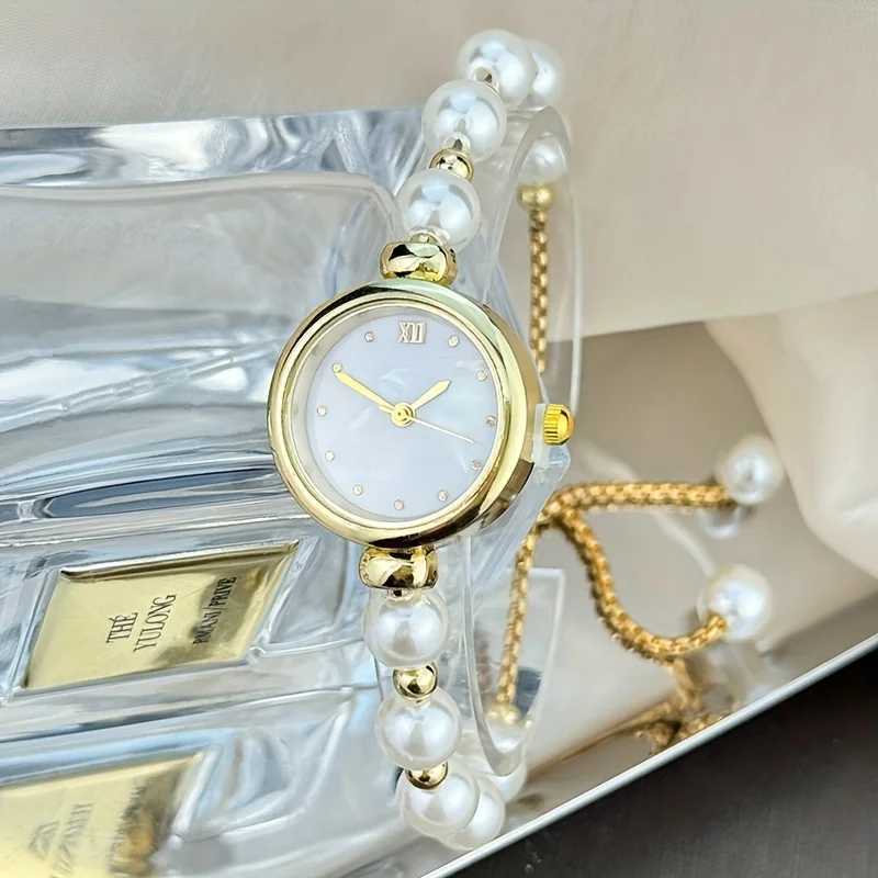 1pc Elegant Adjustable Pull-Out Alloy Strap with Imitation Pearl Comfortable Round Alloy Case Quartz Wrist Watch for Women XJ250527