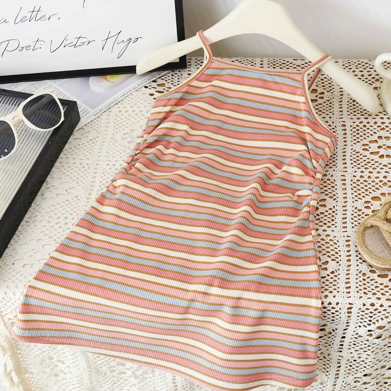 Children Girls Suspender Striped Dress Princess Summer Casual Baby Girls Vest Dresses Fashion Versatile Kids Girls Short Skirt X250528
