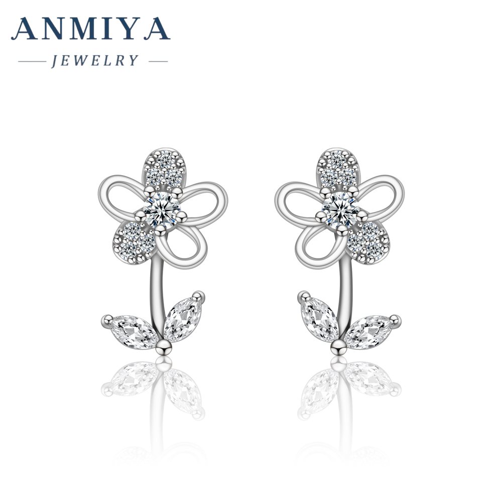 Fashion Wedding Jewelry Earrings New 925 Sterling Silver Clear Zircon Flower Stud Earrings for Women Gifts