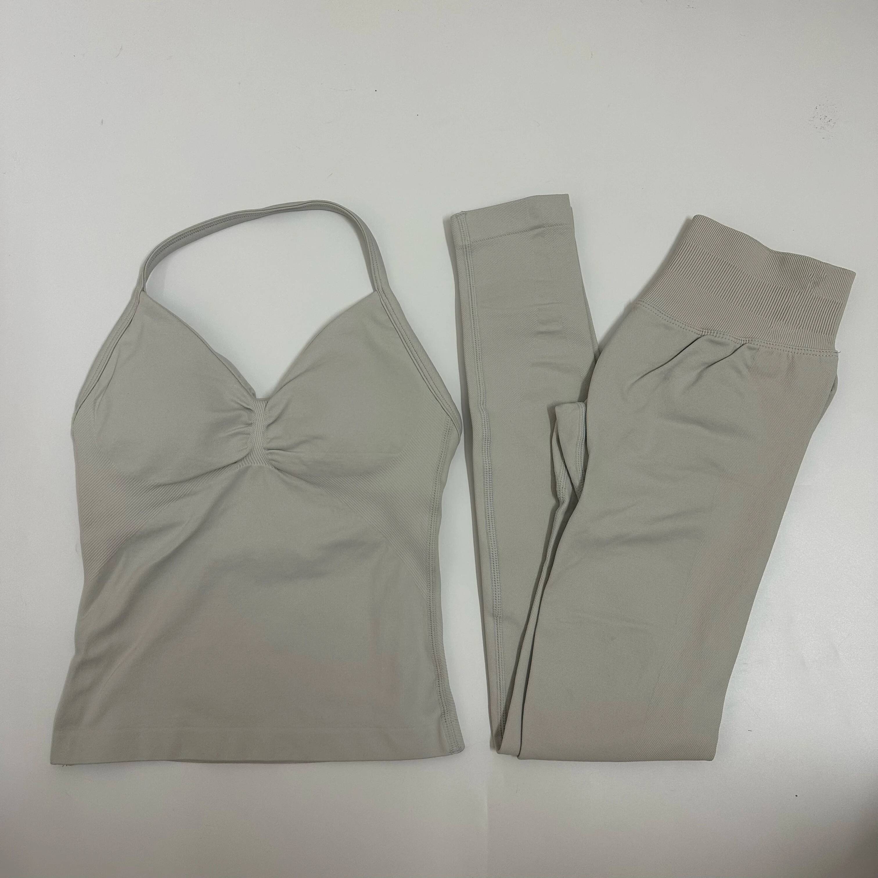 Impact Seamless Yoga Women 2Pcs Padded Halter Tank Top Scrunch Butt Lifting Gym Shorts Set Summer Sportswear Workout Clothes