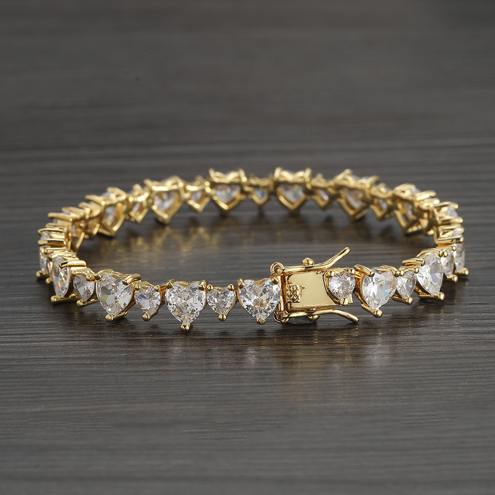 Heart Shaped Prong Mixed Cubic Zirconia Tennis Bracelet Full Cz Stones Charms Bangle Wristband For Men And Women Hip Hop Wolf Tide Jewelry Female Puls