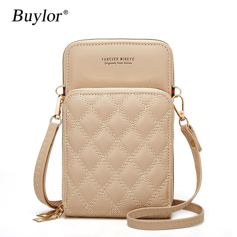 Buylor Diamond Lattice Cell Phone Purse Bags of Women Soft Leather Women Bag Wallet Large Capacity Female Crossbody Shoulder Bag